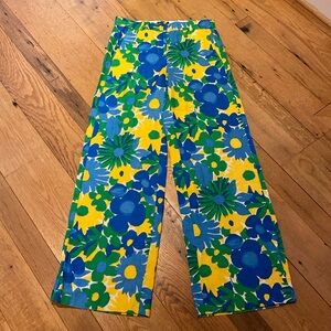 J. Crew Blue and Yellow Floral Straight Leg Pants